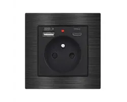 UNIC Elektrick� z�suvka 230V+USB+USB C 5V/2,1A  �ern� v r�me�ku 82mm, slitina hlin�ku - 316 K�