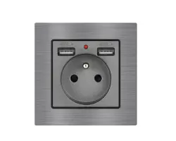 UNIC Elektrick� z�suvka 230V+2*USB 5V/2.1A �ed�, v r�me�ku 82mm, slitina hlin�ku - 262 K�