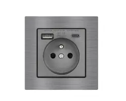 UNIC Elektrick� z�suvka 230V+USB+USB C 5V Rychl� nab�jen�, v r�me�ku 82mm, slitina hlin�ku �ed� - 347 K�