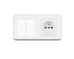 UNIC Elektrick� z�suvka 230V + dvojvyp�na� lustrov� s�riov� �.5 v r�me�ku 153mm, plast b�l� - 178 K�