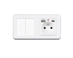 UNIC Elektrick� z�suvka (230V+USB+USBc 5V) + dvojvyp�na� lustrov� s�riov� �.5 v r�me�ku 153mm, plast b�l� - 348 K�