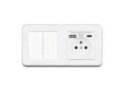 UNIC Elektrick� z�suvka (230V+USB+USBc 5V Rychl� nab�jen�) + dvojvyp�na� lustrov� s�riov� �.5 v r�me�ku 153mm, plast b�l� - 379 K�