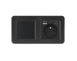 UNIC Elektrick� z�suvka (230V+USB+USBc 5V) + vyp�na� jednop�lov� �.1 v r�me�ku 153mm, plast �ern� - 347 K�