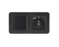 UNIC Elektrick� z�suvka (230V+USB+USBc 5V Rychl� nab�jen�) + vyp�na� jednop�lov� �.1 v r�me�ku 153mm, plast �ern� - 378 K�