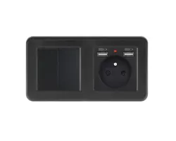 UNIC Elektrick� z�suvka (230V+2xUSB 5V/2,1A) + dvojvyp�na� lustrov� s�riov� �.5 v r�me�ku 153mm, plast �ern� - 309 K�