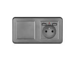UNIC Elektrick� z�suvka (230V+2xUSB 5V/2,1A) + vyp�na� jednop�lov� �.1, v r�me�ku 153mm, plast �ed� - 293 K�