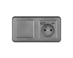 UNIC Elektrick� z�suvka (230V+USB+USBc 5V Rychl� nab�jen�) + vyp�na� jednop�lov� �.1, v r�me�ku 153mm, plast �ed� - 378 K�