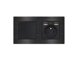 UNIC Elektrick� z�suvka (230V+2xUSB 5V/2,1A) + dvojvyp�na� lustrov� s�riov� �.5 v r�me�ku 153mm, slitina hlin�ku �ern� - 377 K�