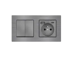 UNIC Elektrick� z�suvka (230V+USB+USBc 5V Rychl� nab�jen�) + dvojvyp�na� lustrov� s�riov� �.5 v r�me�ku 153mm, slitina hlin�ku �ed� - 447 K�