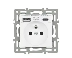 UNIC modul z�suvka MDZ230USB+C5V rychl� nab�jen�, b�l� pro r�me�ek 82mm - 259 K�