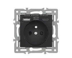 UNIC modul z�suvka MDZ230USB+C5V rychl� nab�jen�, �ern� pro r�me�ek 82mm - 259 K�