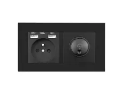 SRAN Elektrick� z�suvka 230V+USB+USB 5V/2,1A + LED oto�n� stm�va� 230V/1A  v r�me�ku 147mm, plast �ern� - 180 K�