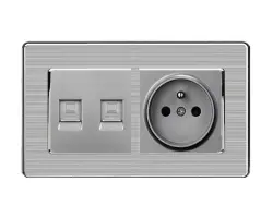 SRAN Elektrick� z�suvka 230V+modul 2xRJ45 v r�me�ku nerez ocel - 136 K�