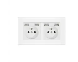 SRAN Elektrick� z�suvka 2x230V+4xUSB 5V/2.1A, sklo b�l� - 346 K�