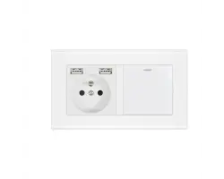 SRAN Elektrick� z�suvka 230V+USB+USB 5V/2,1A + vyp�na� schodi��ov�/k��ov� v r�me�ku 147mm, sklo b�l� - 226 K�