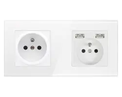 SRAN Elektrick� z�suvka 230V+230V s USB 5V/2.1A b�l� v�etn� r�me�ku sklo b�l� - 246 K�