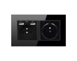 SRAN Elektrick� z�suvka 2x230V+2xUSB 5V/2.1A v r�me�ku 147mm , �ern� sklo - 246 K�