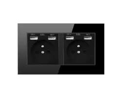 SRAN Elektrick� z�suvka 2x230V+4xUSB 5V/2.1A v r�me�ku 147mm , �ern� sklo - 346 K�
