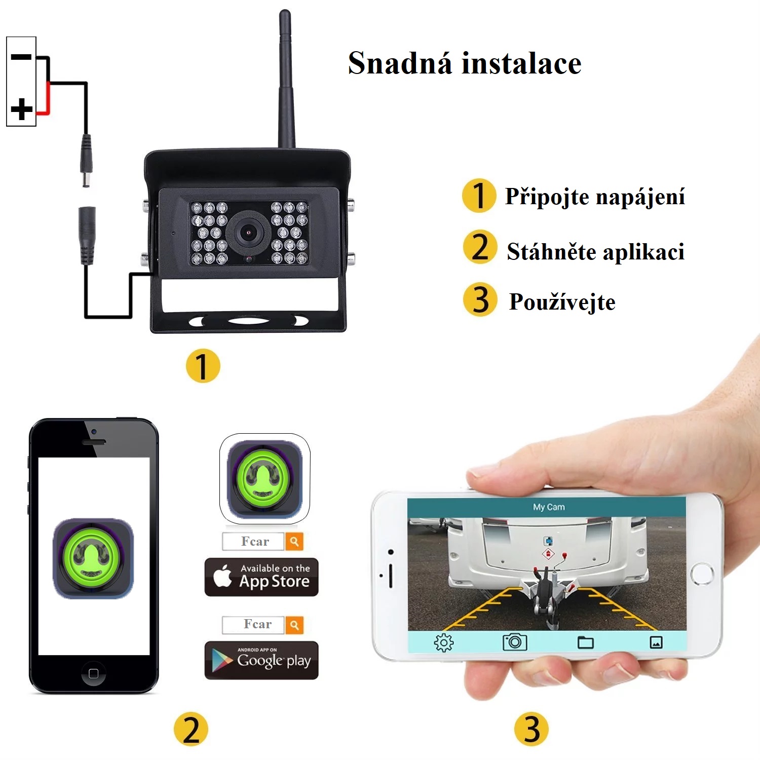 WiFi parkovac kamera , jej obraz je pomoc aplikace mon sledovat ve vaem mobilnm telefonu, nebo tabletu