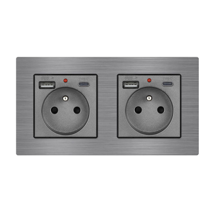 UNIC Elektrick zsuvka 2x (230V+USB+USB C 5V/2,1A) v rmeku 153mm, slitina hlinku ed