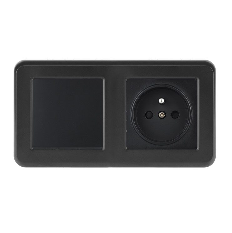 UNIC Elektrick zsuvka 230V + vypna jednoplov .1 v rmeku 153mm, plast ern