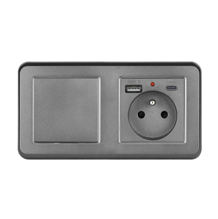 UNIC Elektrick zsuvka (230V+USB+USBc 5V) + vypna jednoplov .1, v rmeku 153mm, plast ed